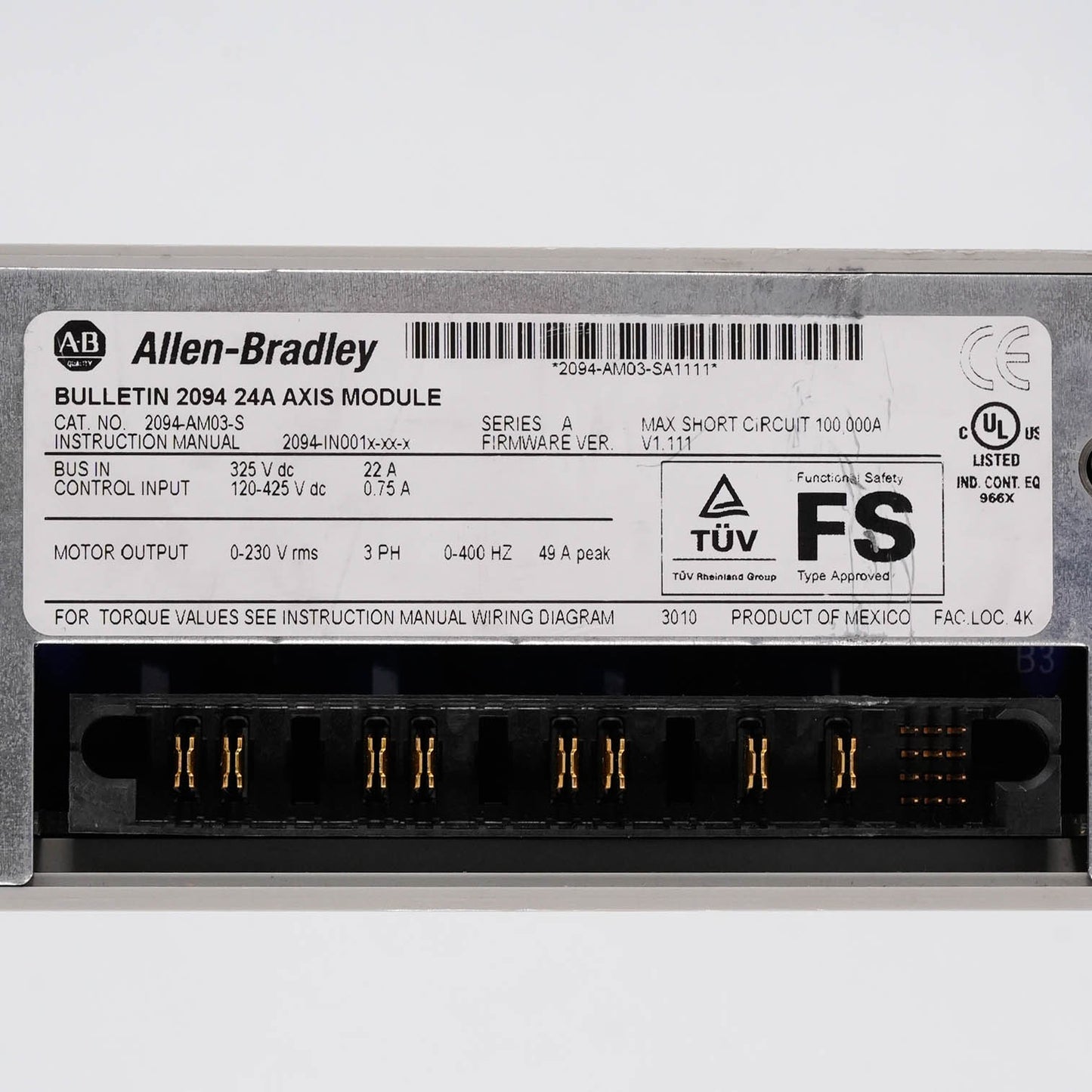 Allen Bradley 2094-AM03-S Kinetix 6000 Axis Module 460V 15A 2094AM03S Series A/B