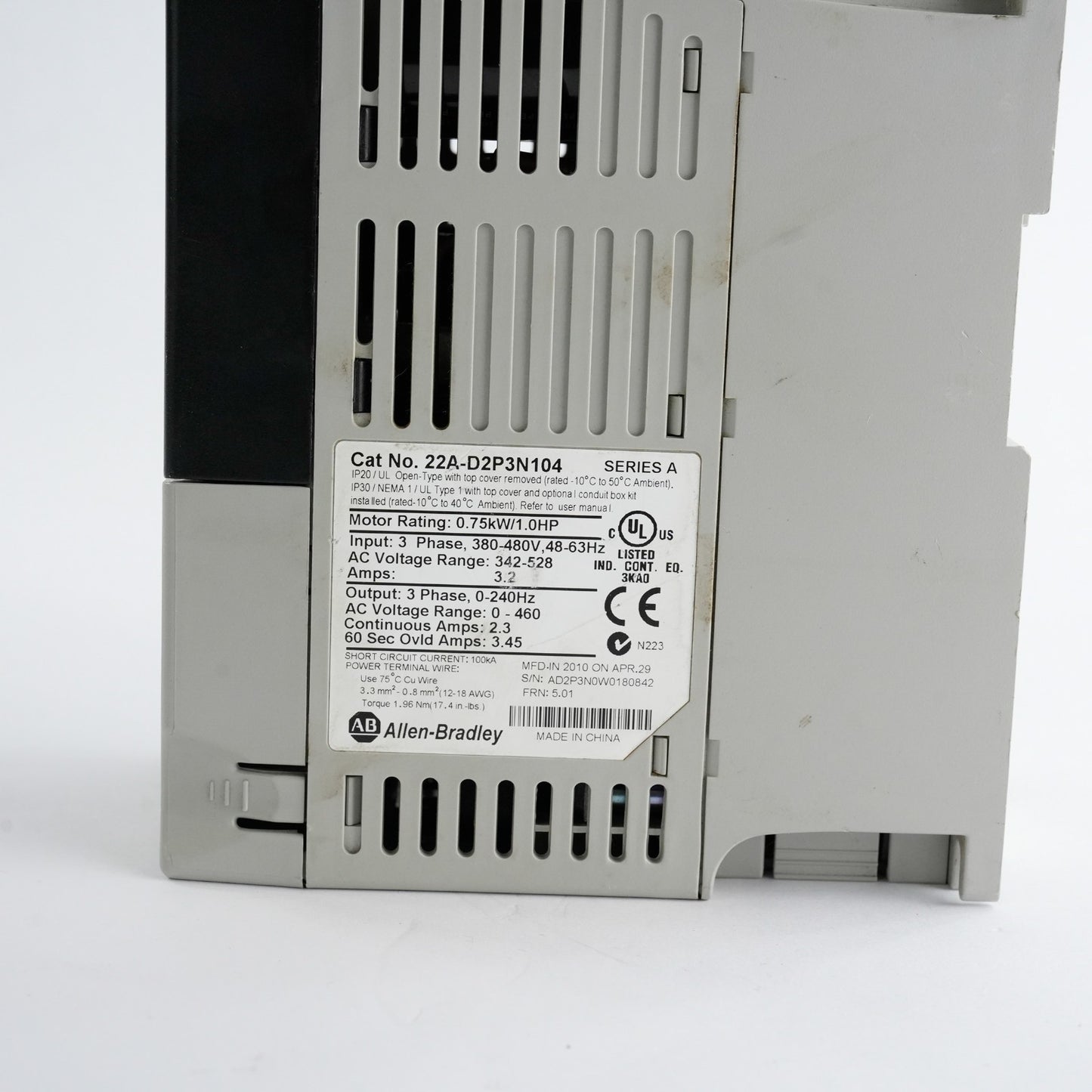 Allen Bradley 22A-D2P3N104 /A PowerFlex AC Drive 0.75kW/1.0HP 3-Ph 22AD2P3N104