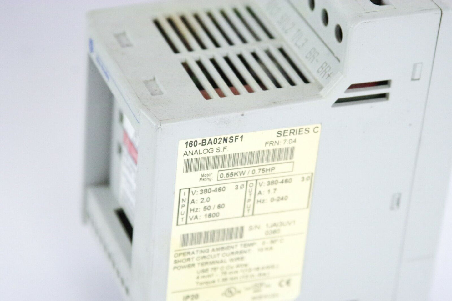 ALLEN BRADLEY 160-BA02NSF1 Variable Speed Drive 0.75HP / Series C 160BA02NSF1