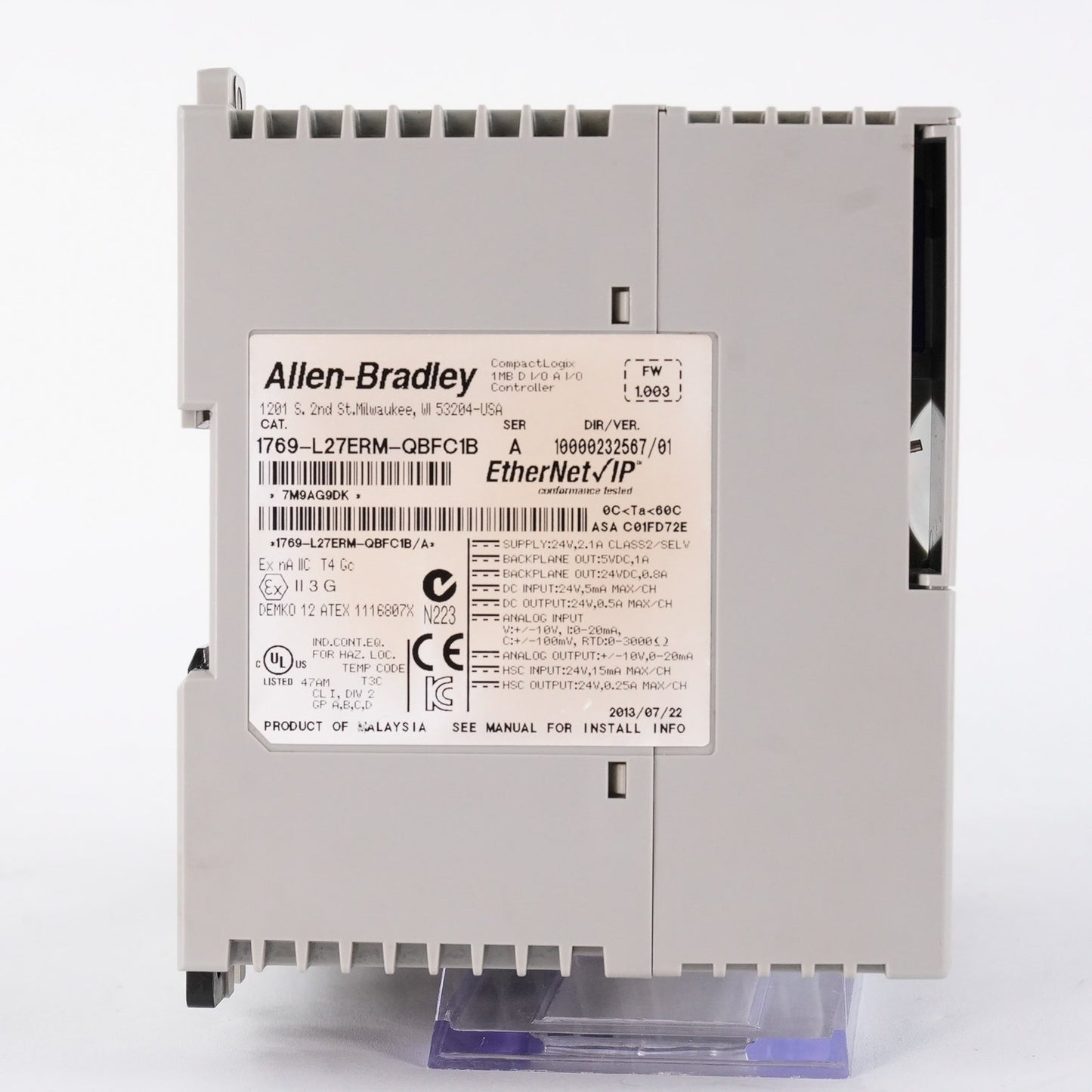 Allen Bradley CompactLogix 1769-L27ERM-QBFC1B Controller 24VDC 1769L27ERMQBFC1B