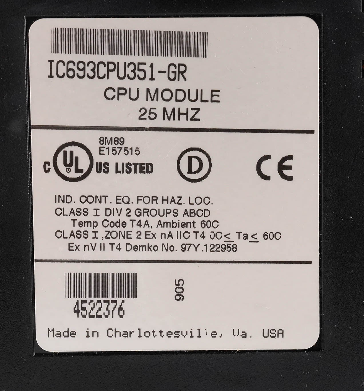 GE FANUC IC693CPU351-GR Series 90-30 PLC CPU Module 240KB 8-Slot IC693CPU351GR