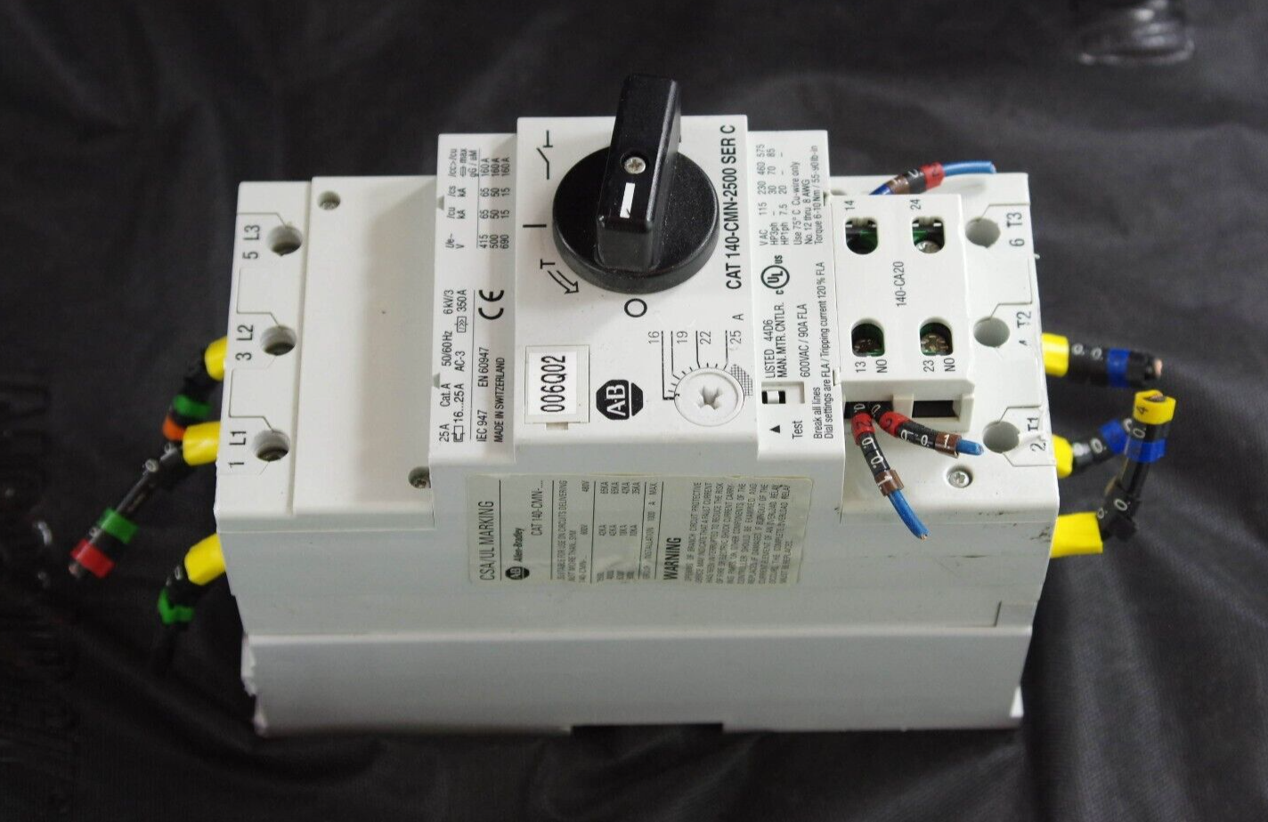 Allen Bradley 140-CMN-2500 Ser C Circuit Break and 140-CA20 Ser A Contact Block