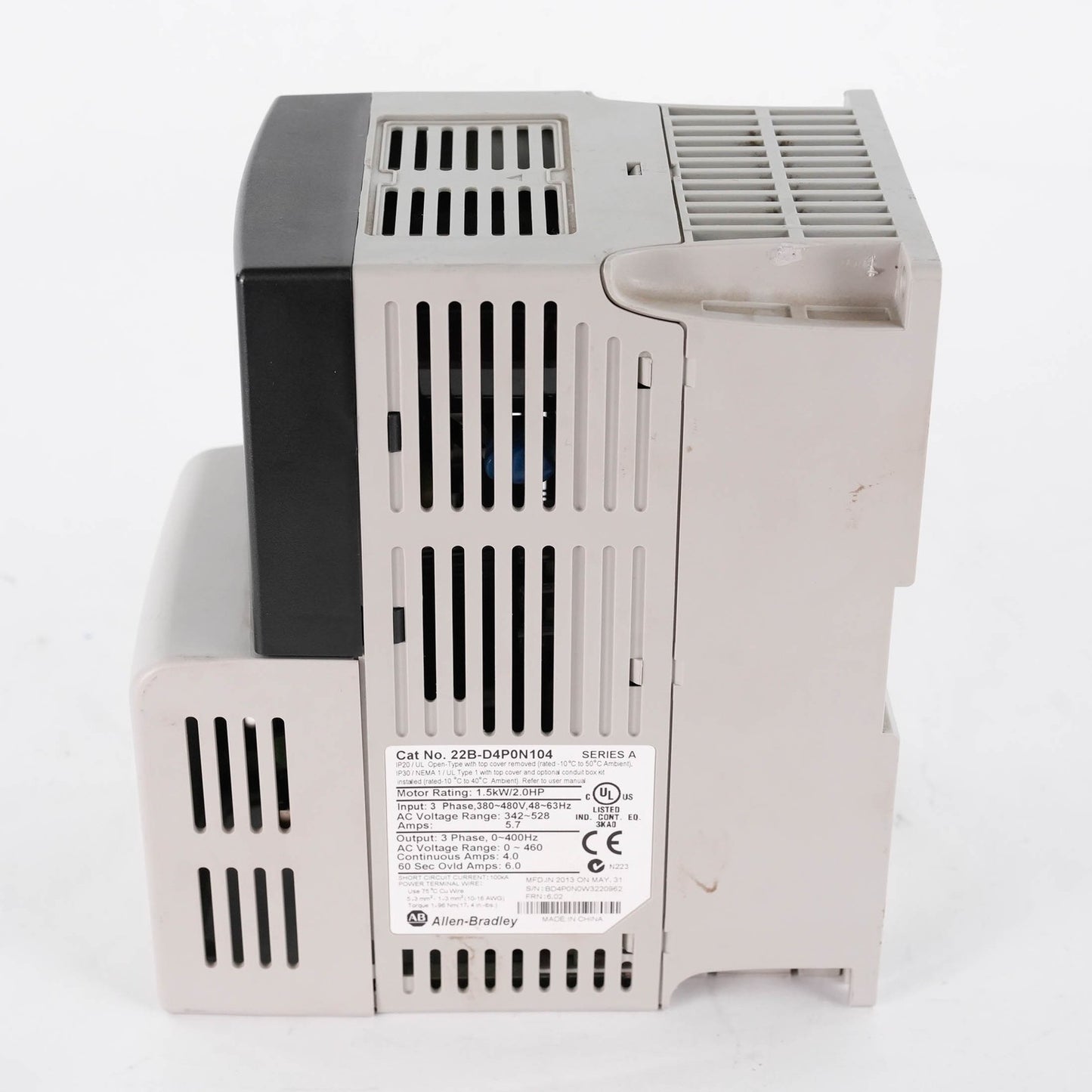Allen Bradley 22B-D4P0N104 Ser A PowerFlex 40 AC Drive 480V 1.5kW 22BD4P0N104