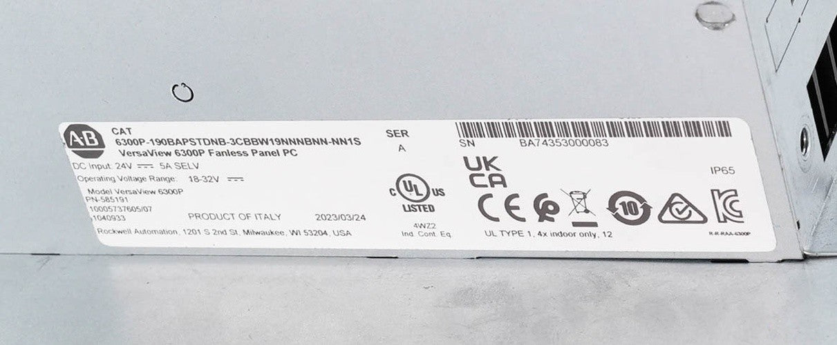 Allen Bradley 6300P-190BAPSTDNB-3CBBW19NNNBNN-NN1S /A VersaView 6300P Panel PC