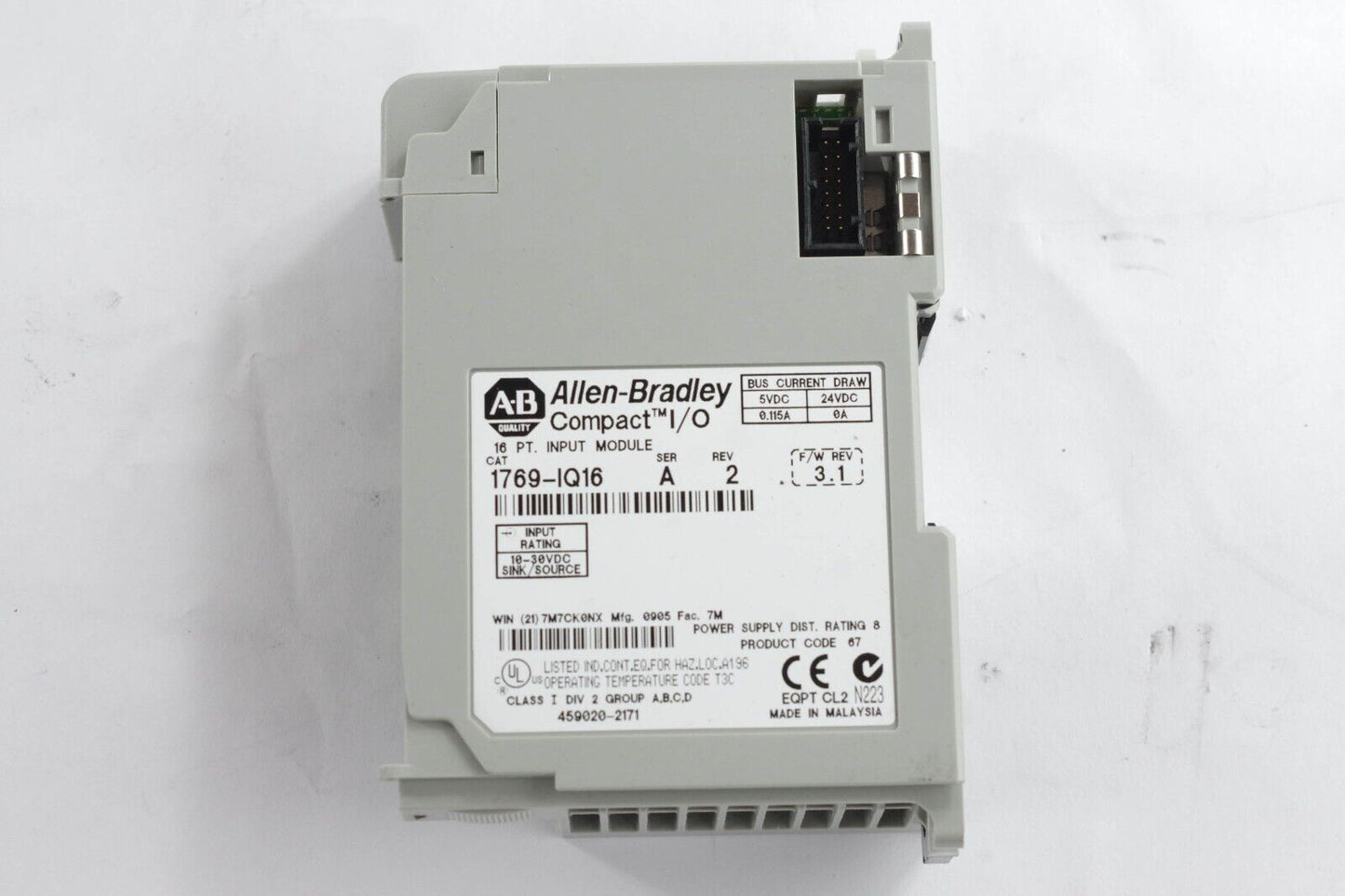 Allen Bradley 1769-IQ16 /A Compact I/O Input Module Ser A Rev 2 F/W 3.1