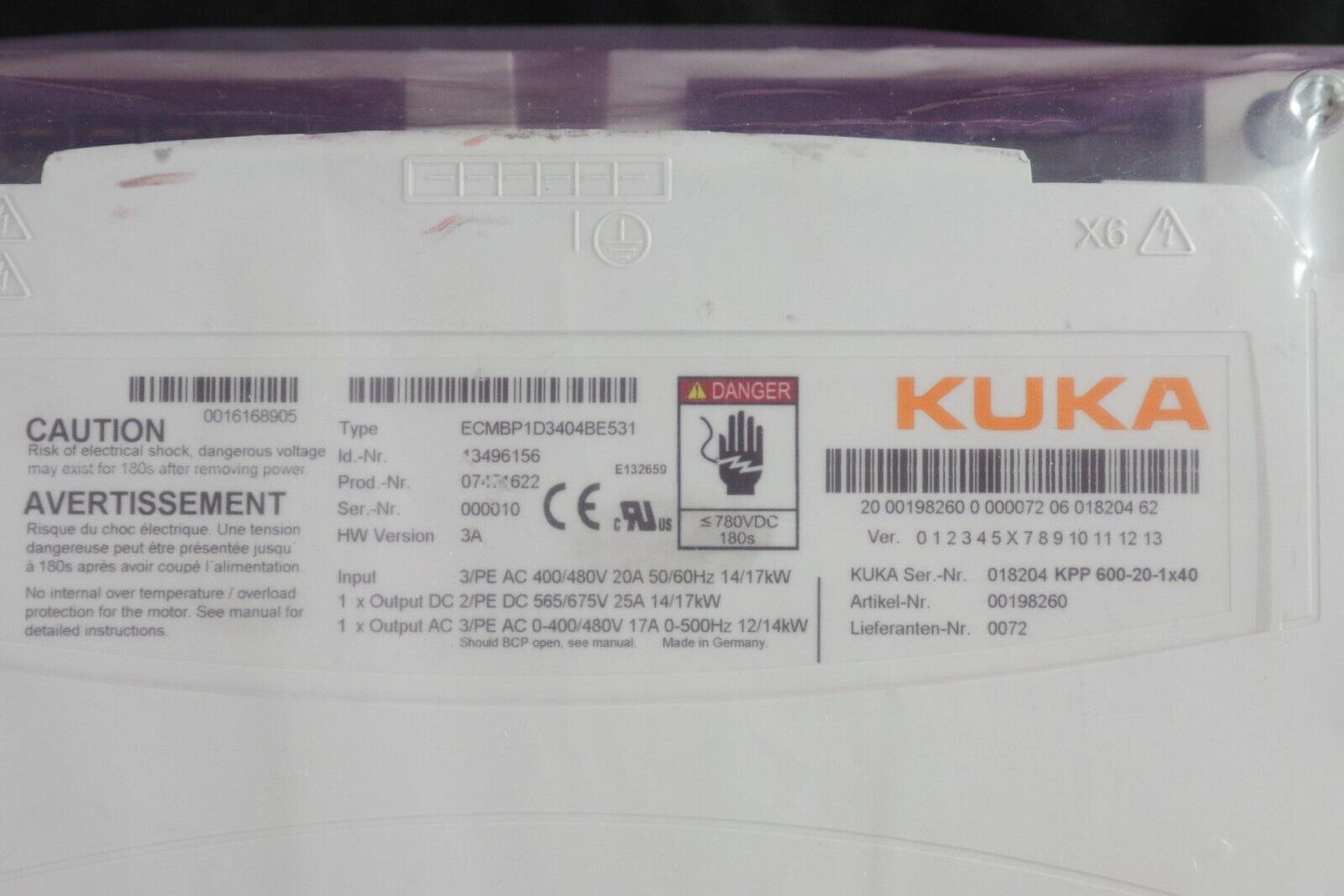 KUKA KPP 600-20-1x40 ECMBP1D3404BE531 Drive | Refurbished + 1 year Warranty