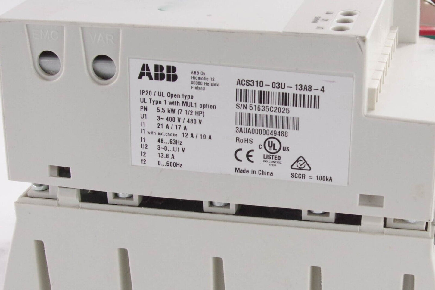 ABB ACS310-03U-13A8-4 ABB ACS310 VFD DRIVE 7.5 HP - For Parts or Repair