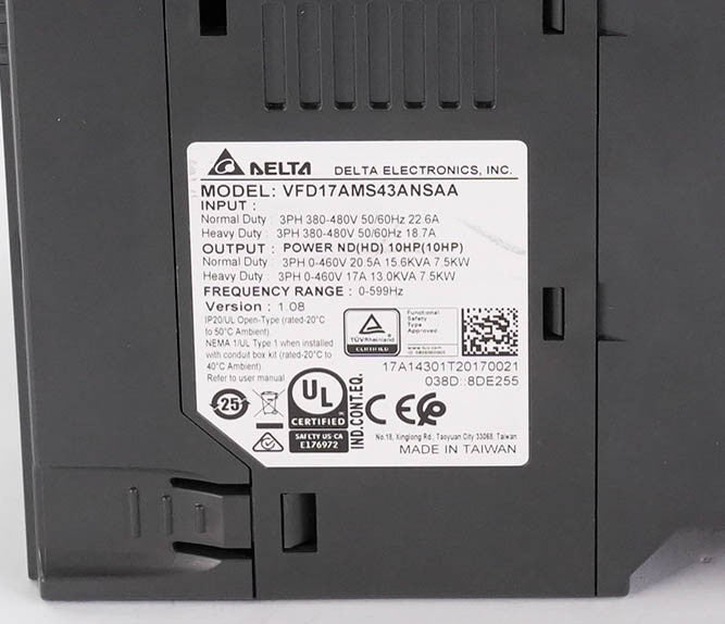 DELTA VFD17AMS43ANSAA MS300 AC Drive 7.5kW 10HP 460V 3PH VFD17AMS43ANSAA