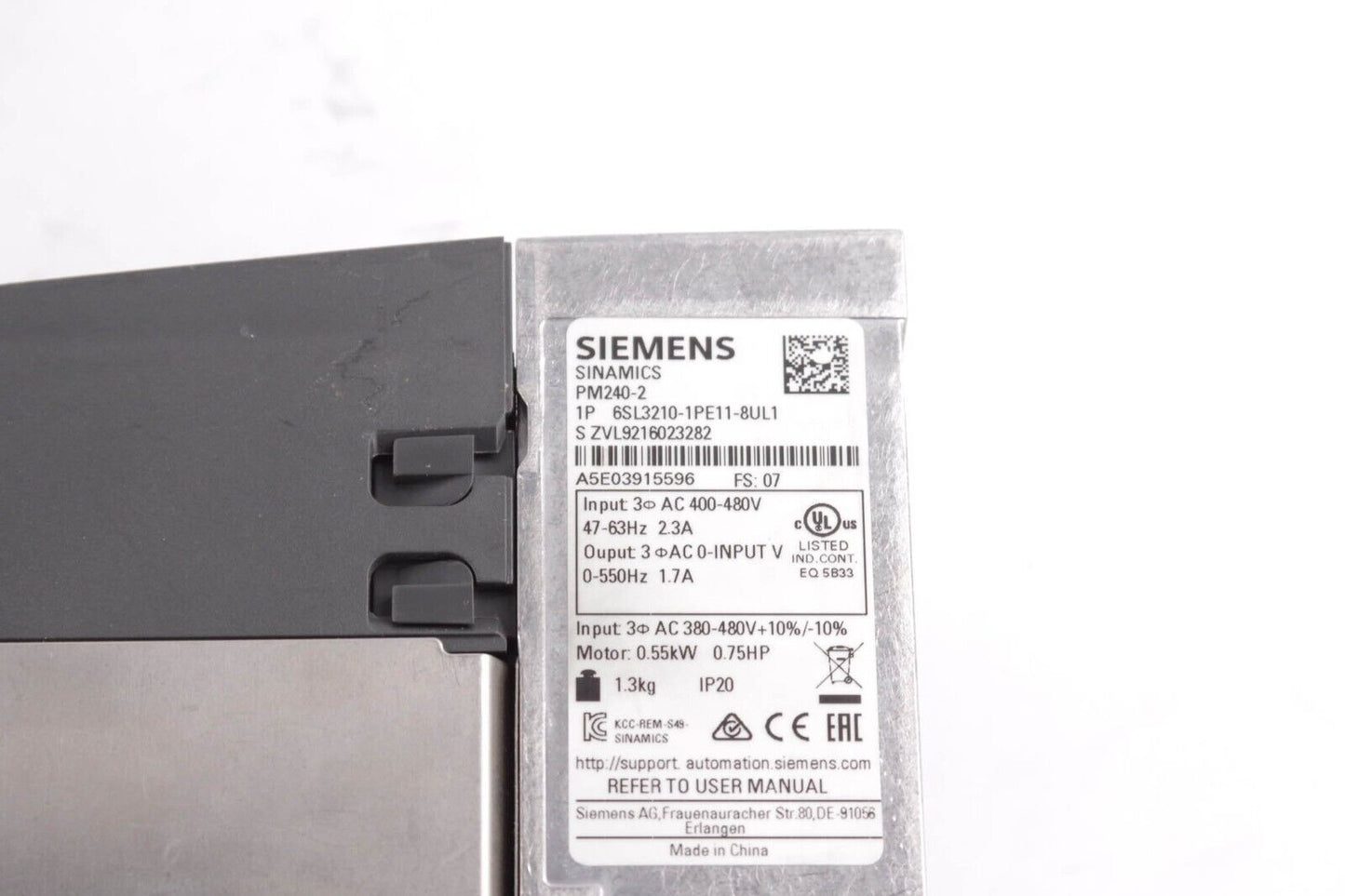 Siemens 6SL3210-1PE11-8UL1 Sinamics PM240-2 0.55KW 380V