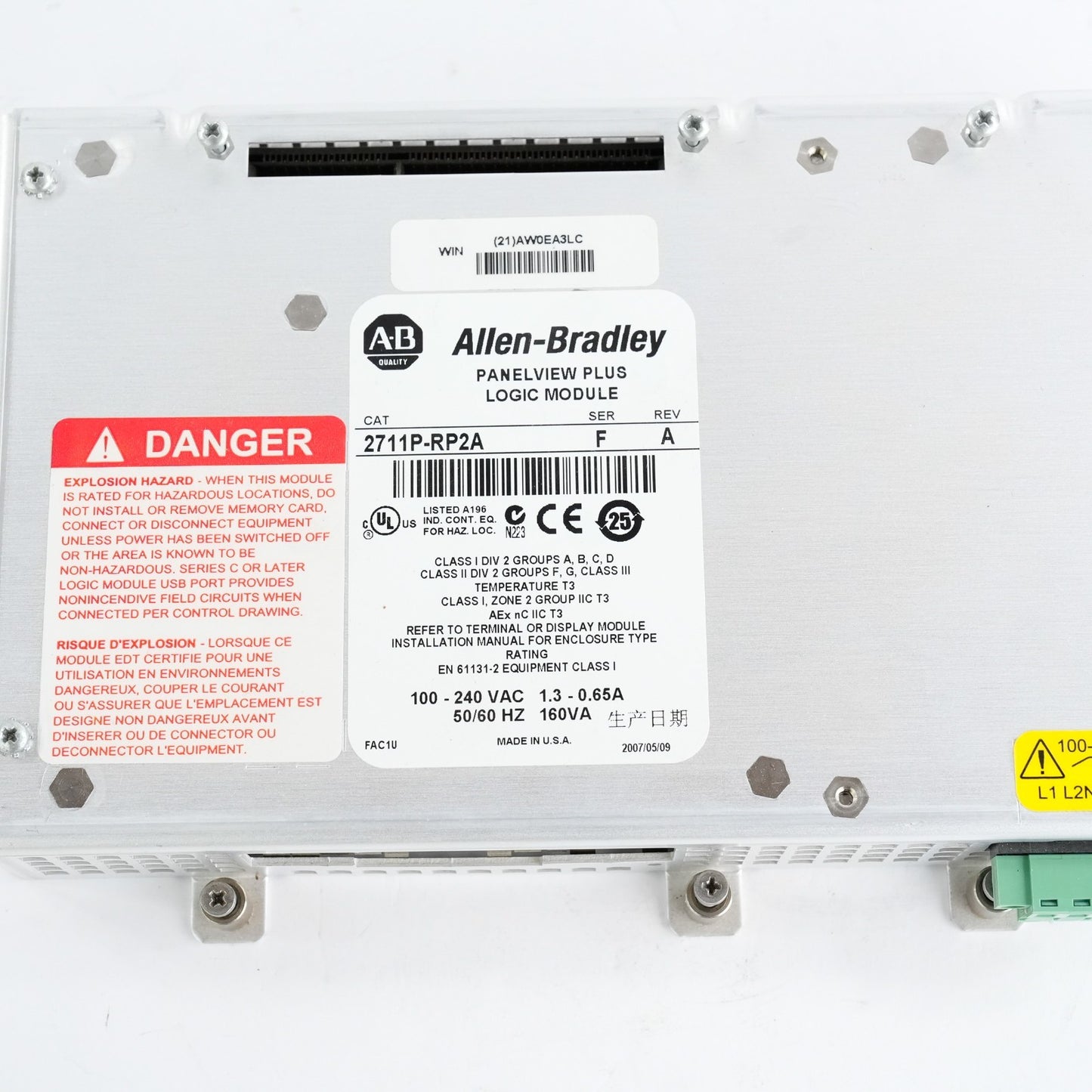 Allen Bradley 2711P-RP2A /F Rev A PanelView Plus Logic Module 2711PRP2A