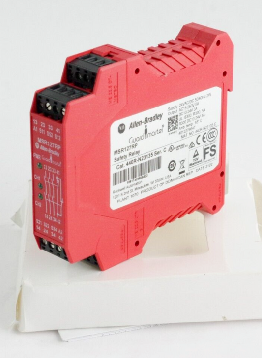 Allen Bradley 440R-N23135 Ser C MSR127RP Safety Relay 2x NC Input 3-Pole Aux 24V