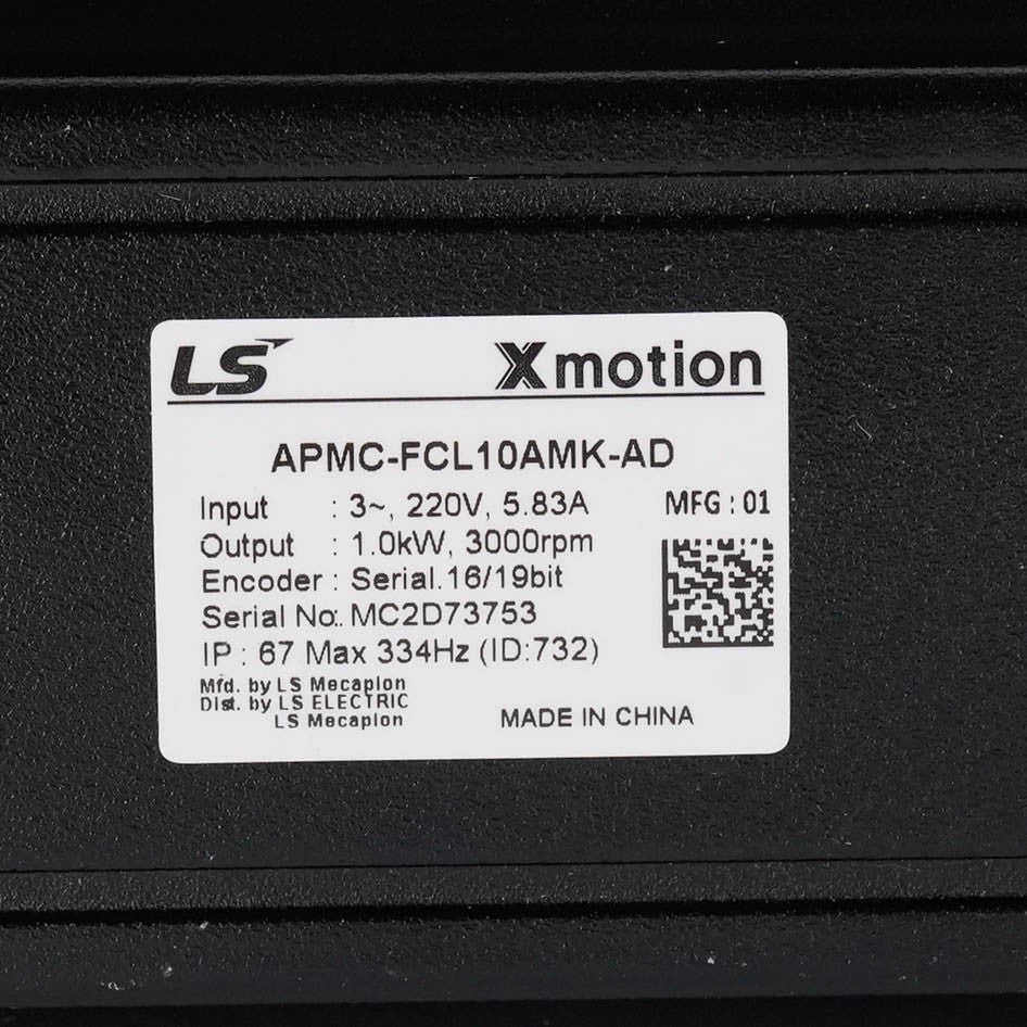 LS APMC-FCL10AMK-AD AC Servo Motor 1kW 3000RPM 3.18Nm 200V APMCFCL10AMKAD