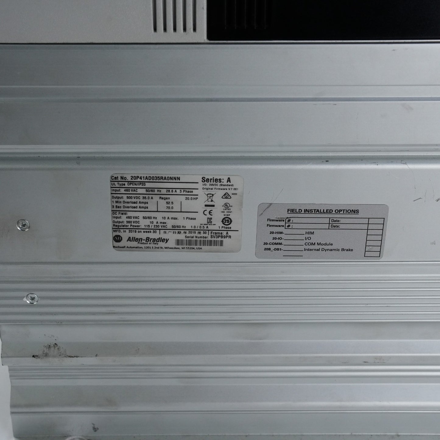 Allen Bradley 20P41AD035RA0NNN /A PowerFlex 460VAC 3-Phase DC Drive 20HP