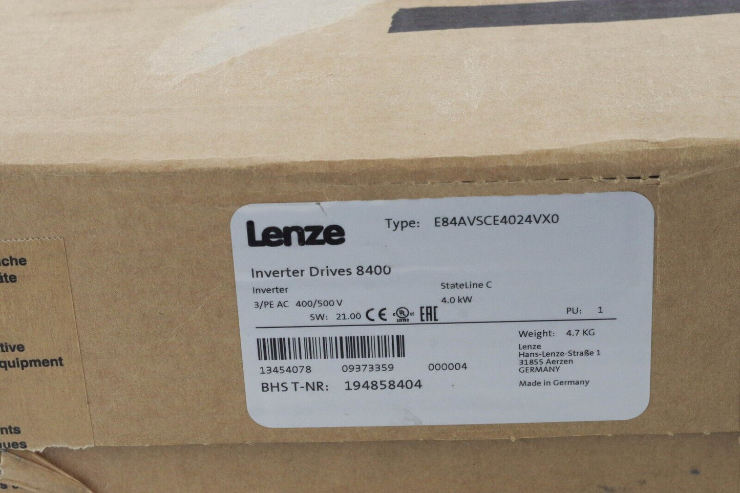 Lenze E84AVSCE4024VX0 8400 Frequency Inverter 4Kw 13454078