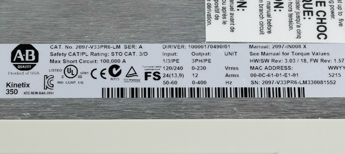 Allen Bradley 2097-V33PR6-LM /A Kinetix 350 3-Phase Servo Drive - Refurbished