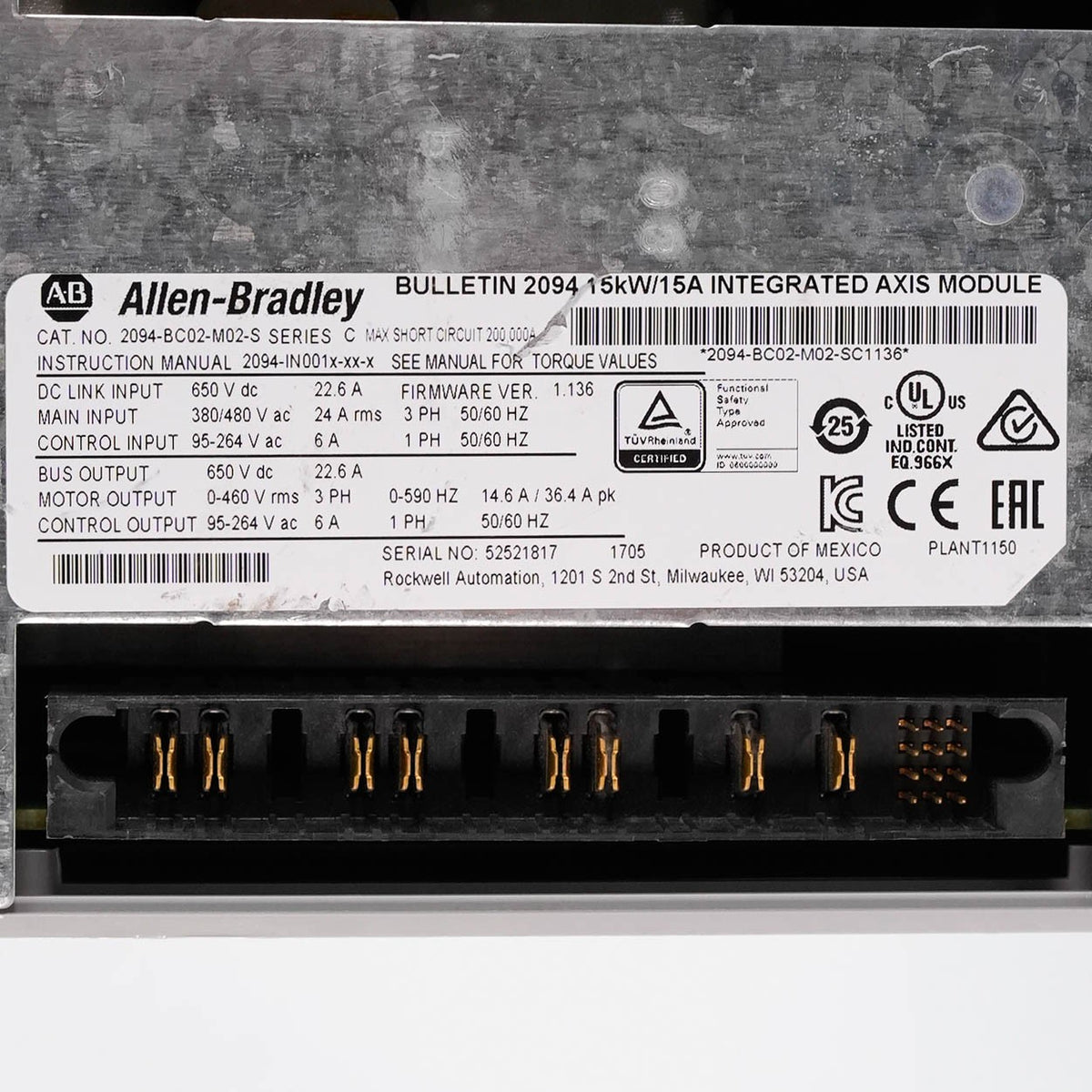 Allen Bradley 2094-BC02-M02-S /C Ser C Kinetix 6000 460V 15A AM Axis Module