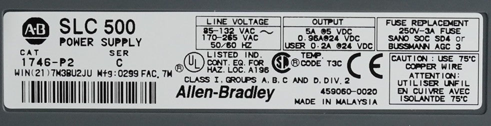 Allen Bradley 1746-P2 /C SLC500 Power Supply 1746P2 - Open Box