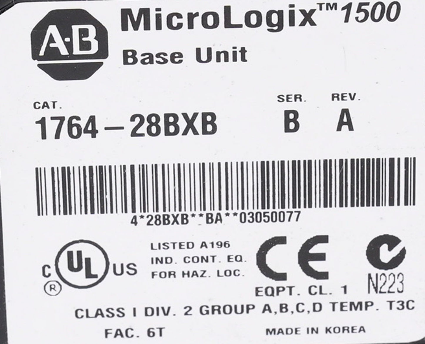 Allen Bradley 1764-28BXB /B Rev A MicroLogix 1500 Base Unit 176428BXB + ECR LRP