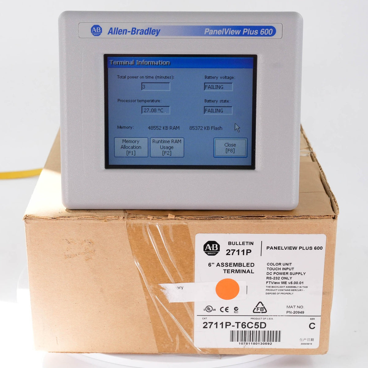 Allen Bradley 2711P-T6C5D /C PanelView Plus 600 Color Touch 24VDC 2711PT6C5D HMI