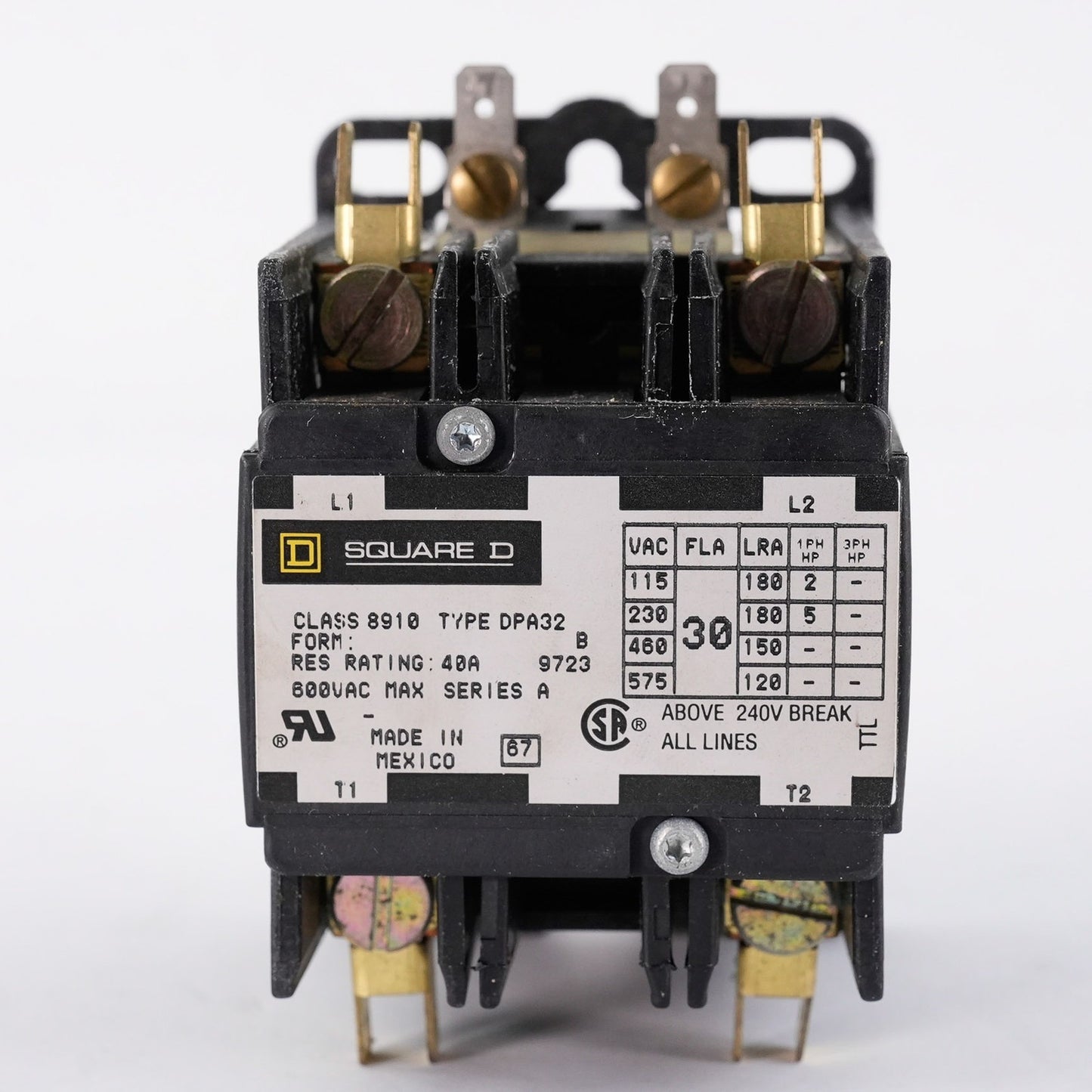 Square D 8910 DPA32V09 Form B Definite Purpose Contactor 40A 800VAC - Open Box