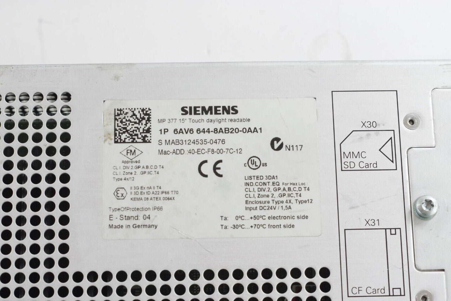 Siemens 6AV6 644-8AB20-0AA1 Simatic Multi Panel 15'' / 6AV6644-8AB20-0AA1