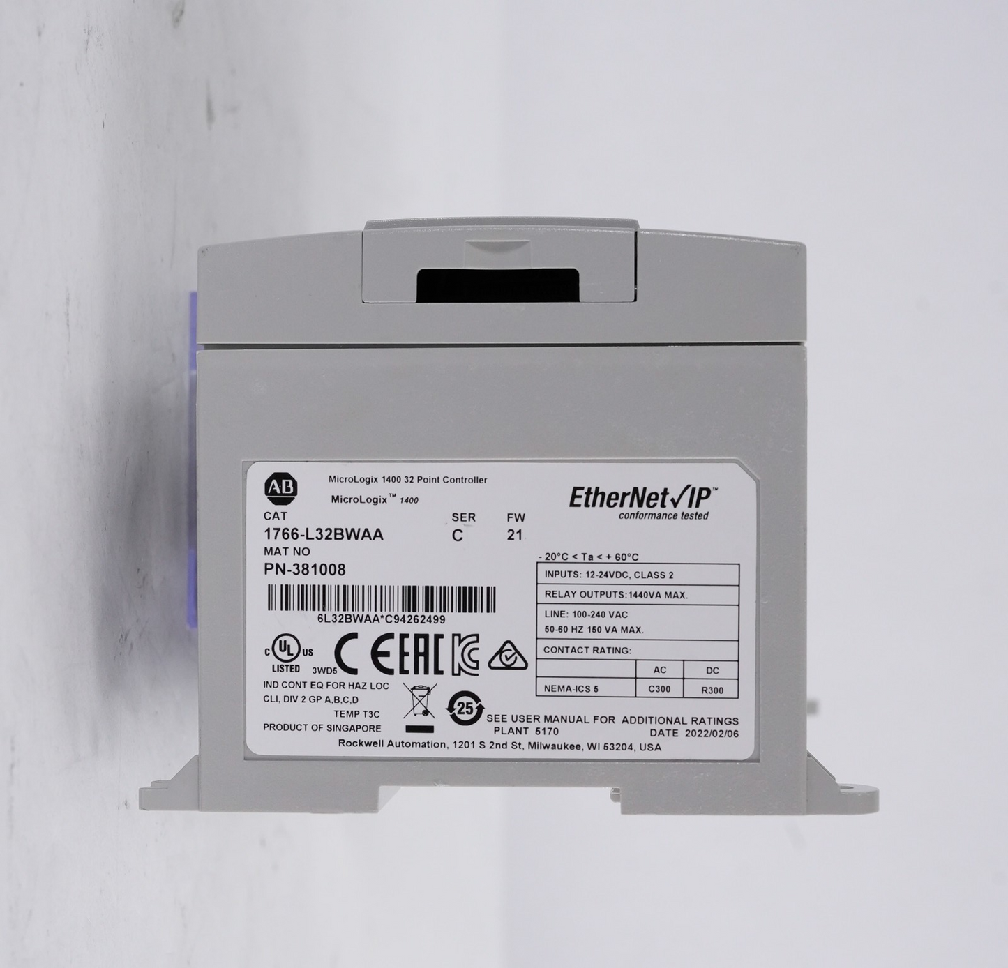 Allen Bradley 1766-L32BWAA /C FW 21 MicroLogix 1400 32-Point Controller