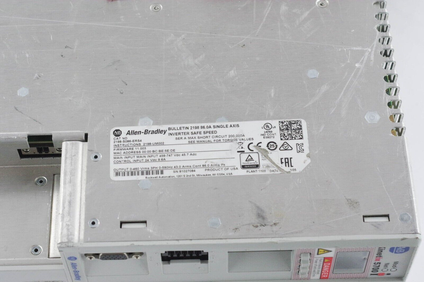 ALLEN BRADLEY 2198-S086-ERS4 Kinetix 5700 Inverter- For PARTS / REPAIR