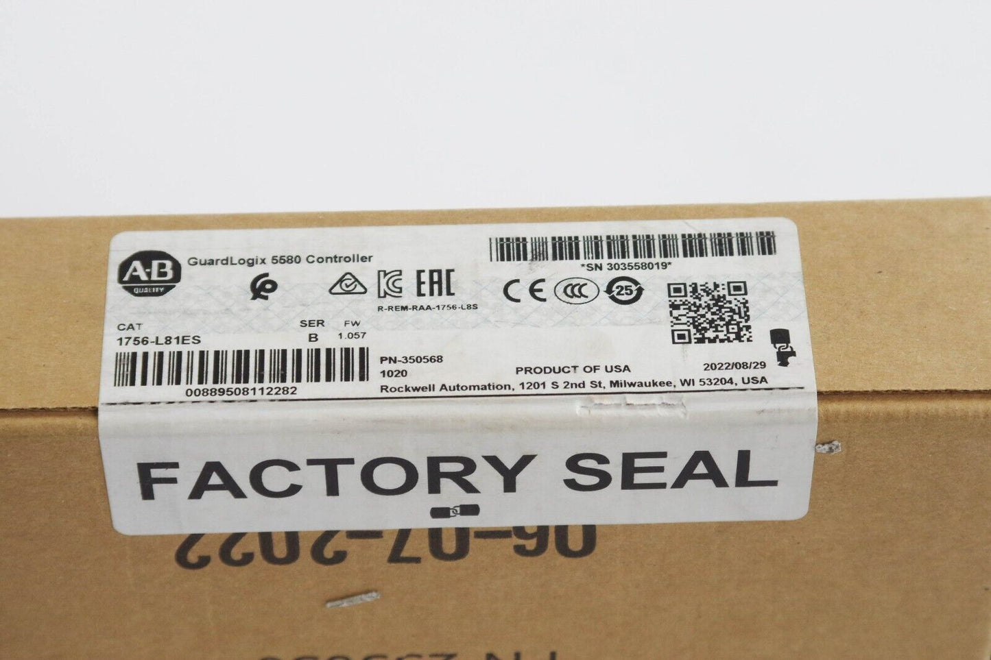 2022 Allen Bradley 1756-L81ES /B GuardLogix5580 Processor - New Surplus (Sealed)