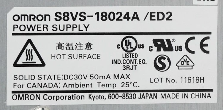 Omron S8VS-18024A /ED2 Power Supply AC100-240V 2.9A S8VS18024A