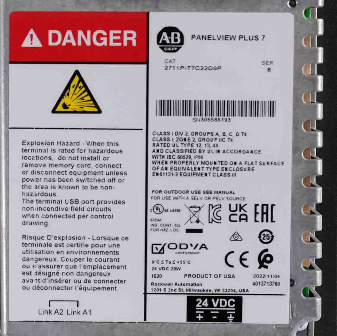 Allen Bradley 2711P-T7C22D9P /B PanelView Plus 7 Touch Display 2711PT7C22D9P