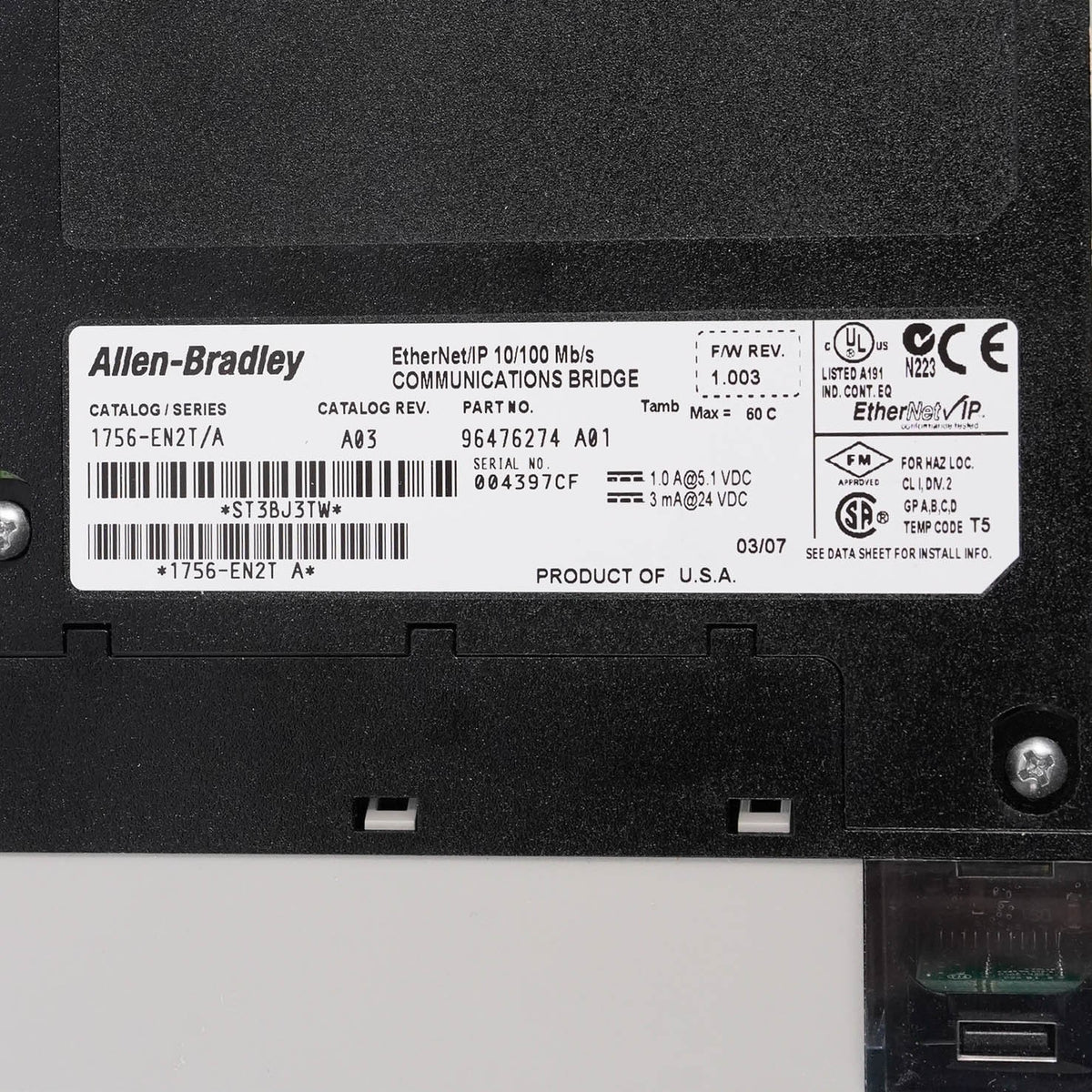 Allen Bradley 1756-EN2T Ser A ControlLogix EtherNet/IP Bridge Module 1756EN2T A