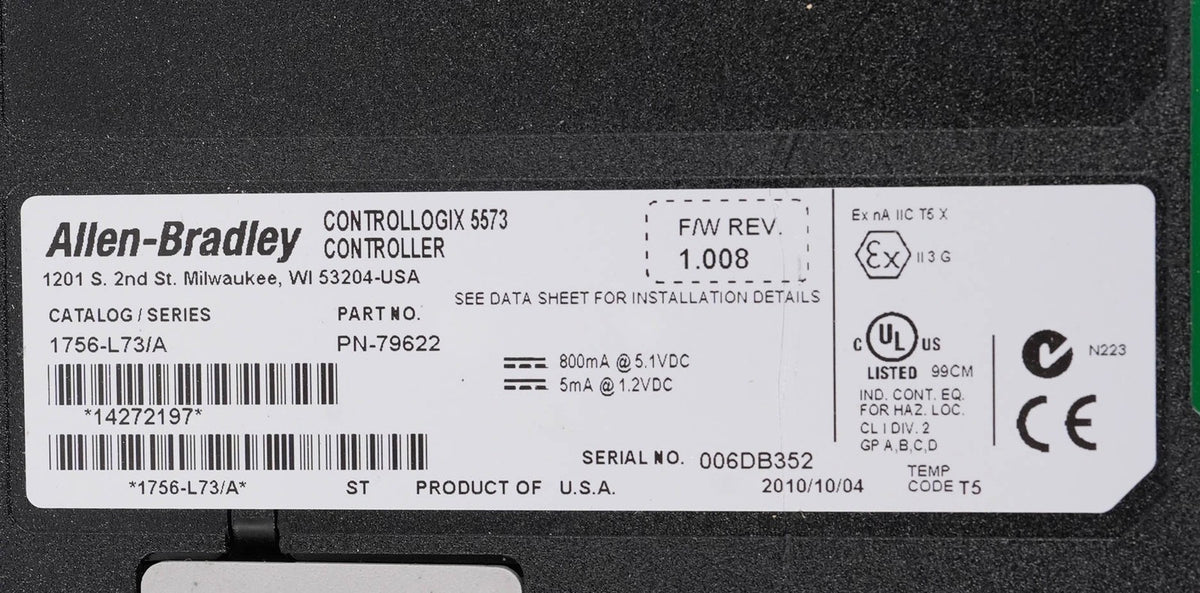 Allen Bradley 1756-L73 Ser A ControlLogix 8MB Logix5573 Processor 1756L73 A