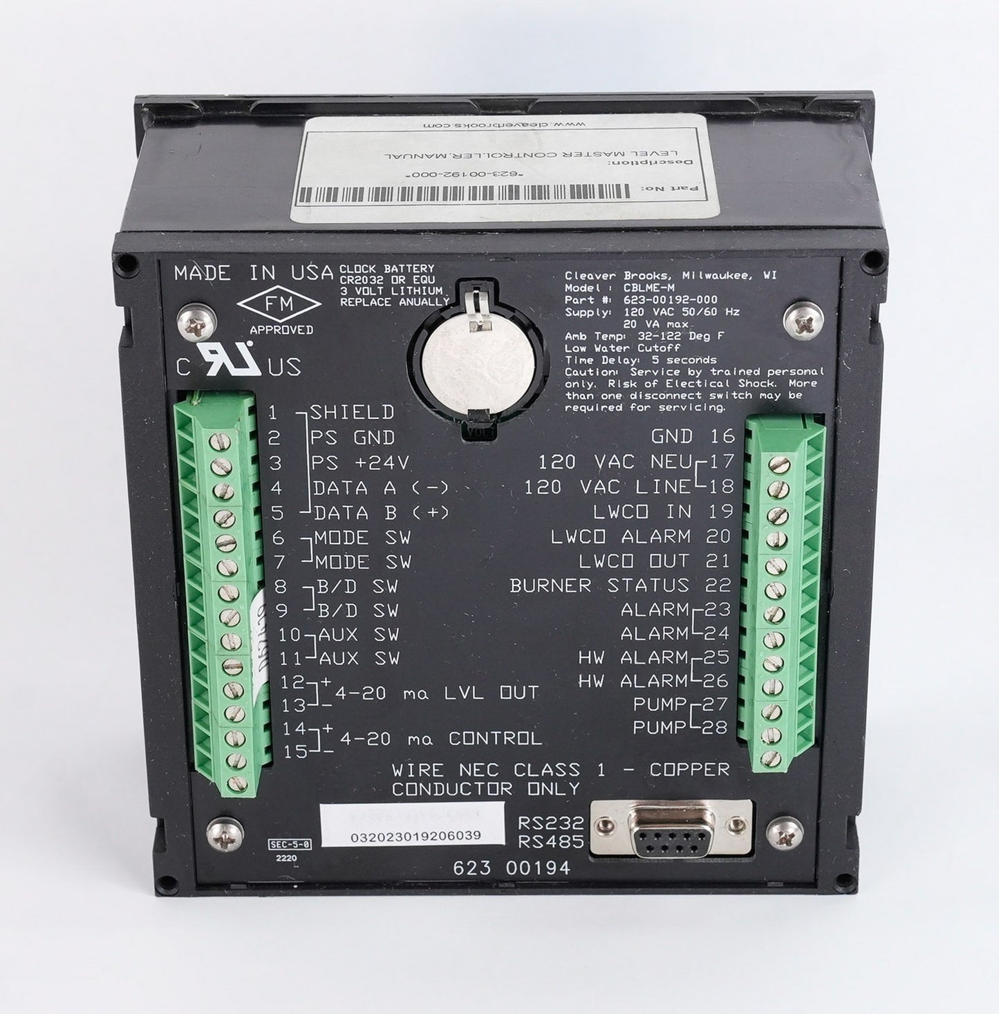 Cleaver Brooks CBLME-M 623-00192-000 Level Master Control 62300192000 115V 60Hz