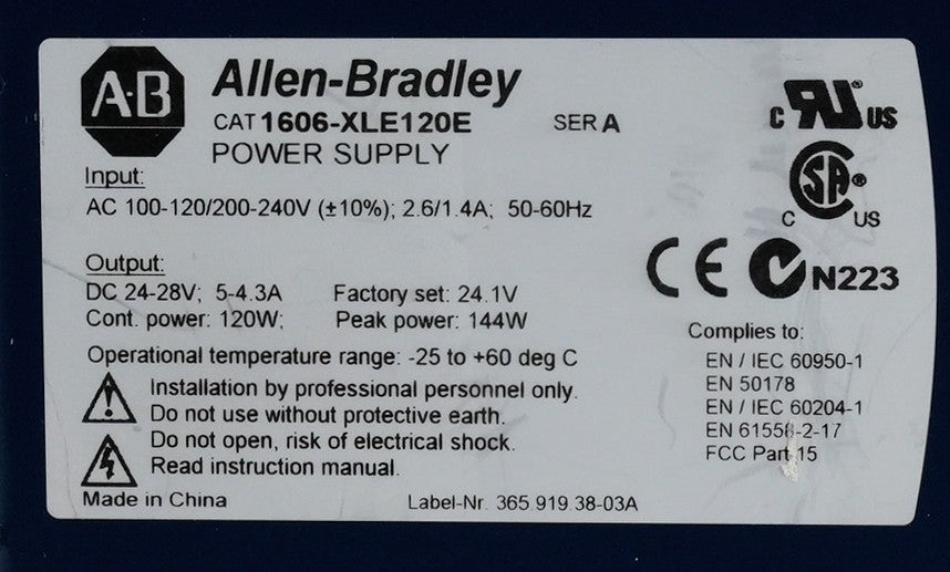 Allen Bradley 1606-XLE120E /A Power Supply 5-4.3A DC24V 1606XLE120E