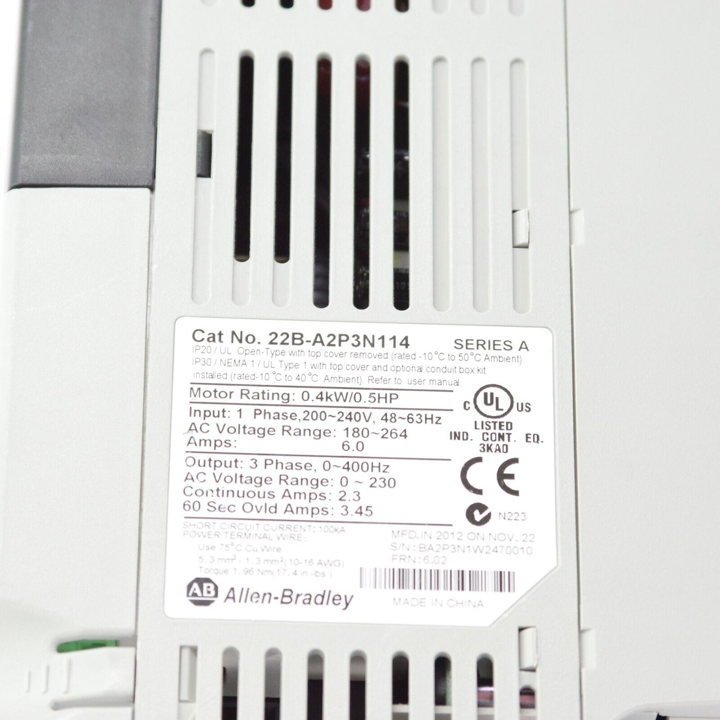 Allen-Bradley Powerflex 22B-A2P3N114 Ser A