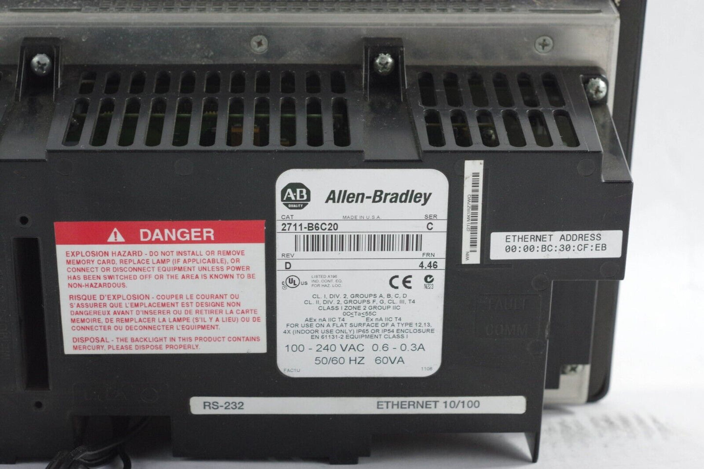 Allen Bradley 2711-B6C20 /C Operator Interface Panelview 600 Series C -Excellent