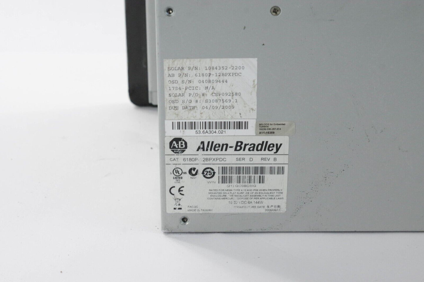 Allen-Bradley 6180P-12BPXPDC /D VersaView Computer Solar 1084352-2200 (No HD OS)