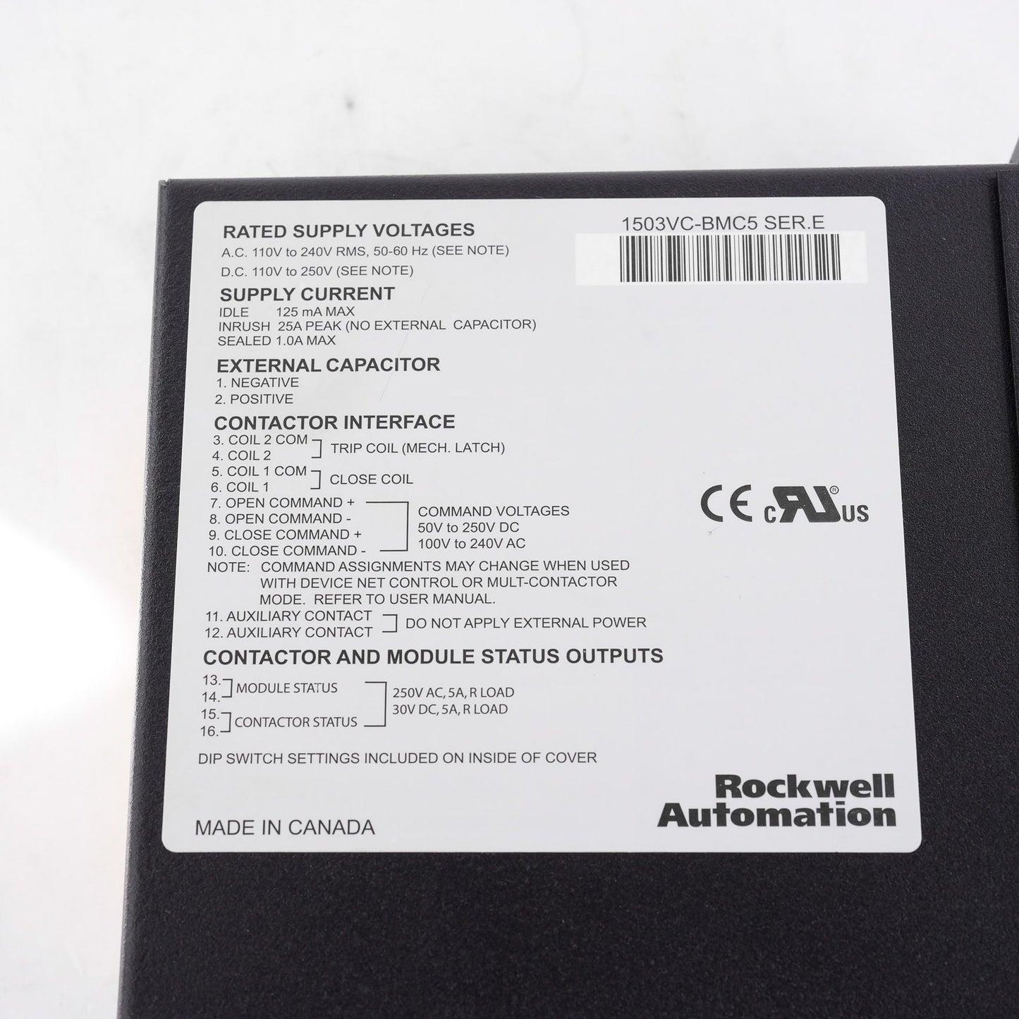 Allen Bradley 1503VC-BMC5 /E IntelliVAC Vacuum Contactor Control 1503VCBMC5