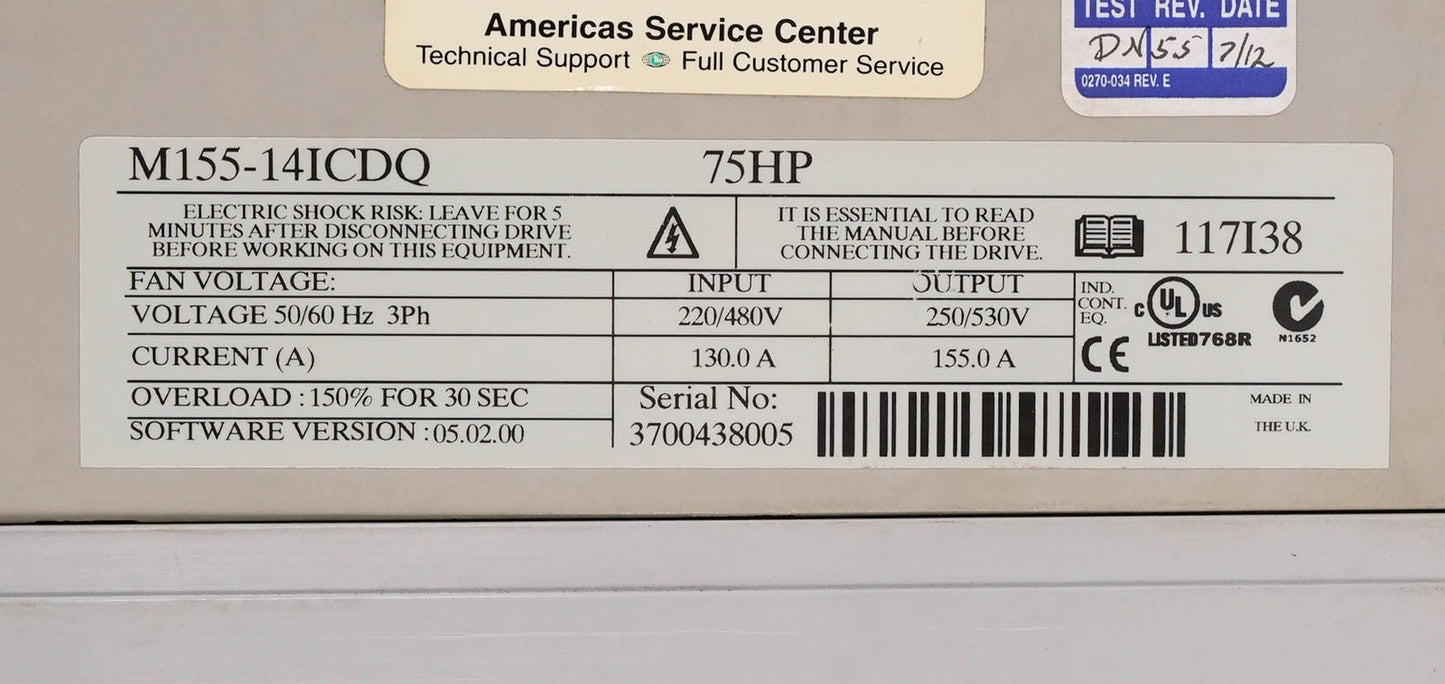 Emerson Control Techniques M155-14ICDQ Mentor II Unidrive M100 AC Drive 75HP