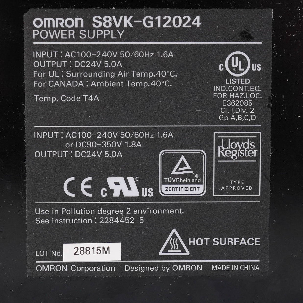 Omron S8VK-G12024 Power Supply 24VDC 5A 120W 100-240VAC DIN Rail S8VKG12024