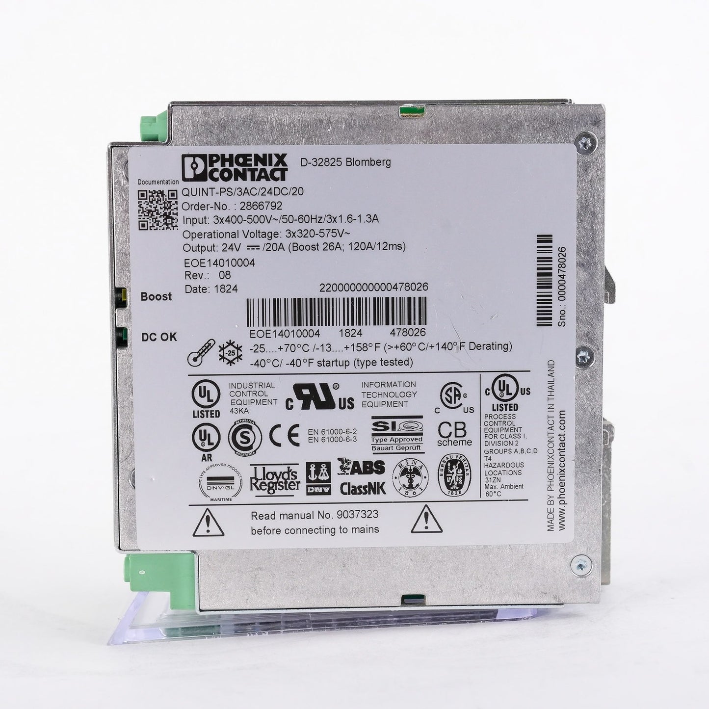Phoenix Contact 2866792 QUINT-PS/3AC/24DC/20 Power Supply 24VDC