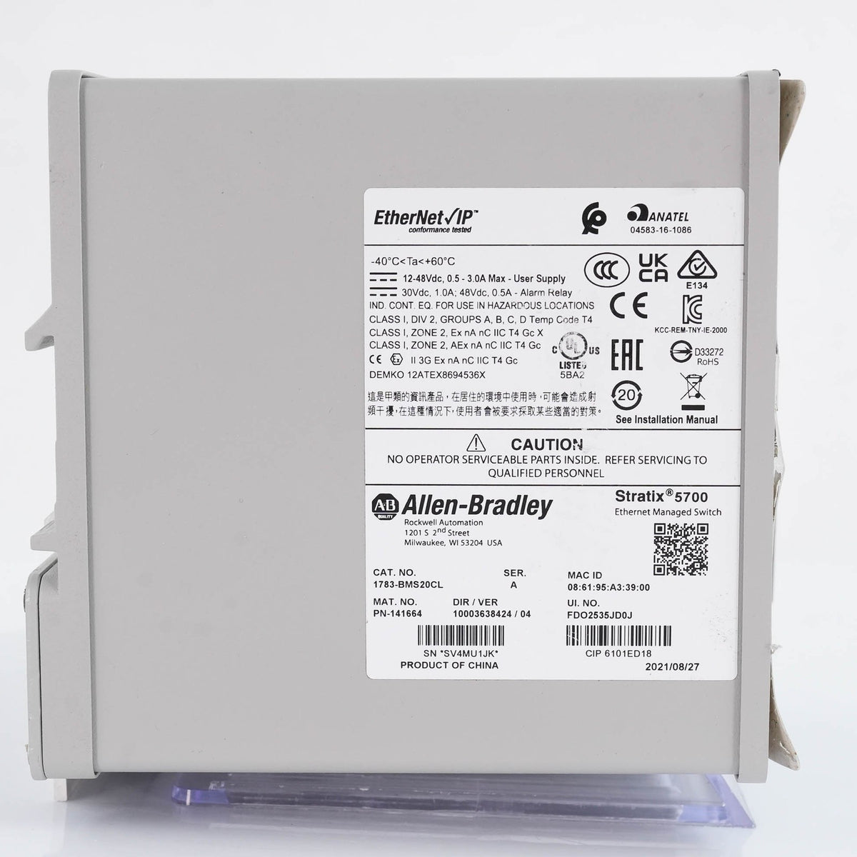 Allen Bradley 1783-BMS20CL Ser A Stratix 5700 Managed Switch 20 Port