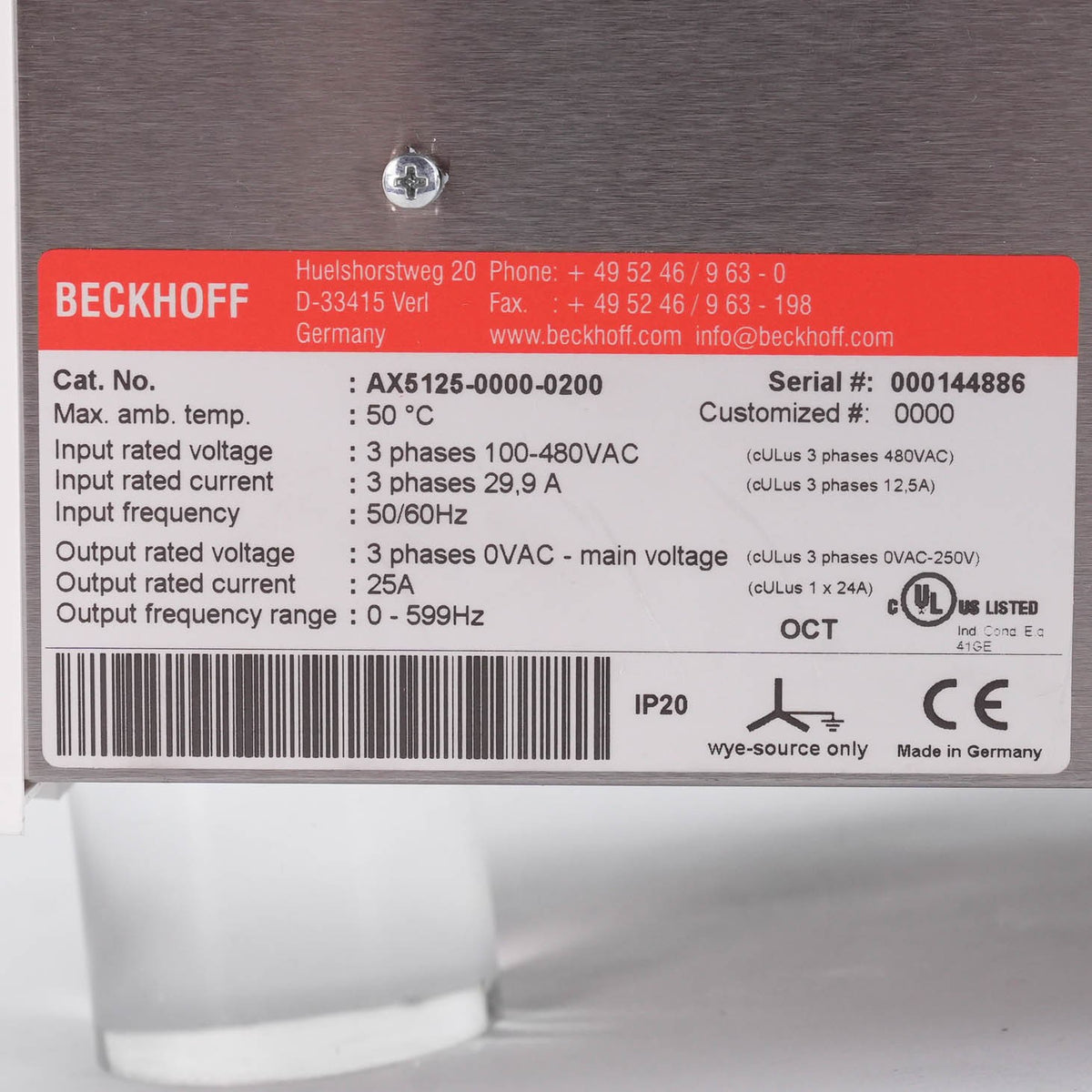 Beckhoff AX5125-0000-0200 Digital Compact Servo Drive 1-Channel 25A