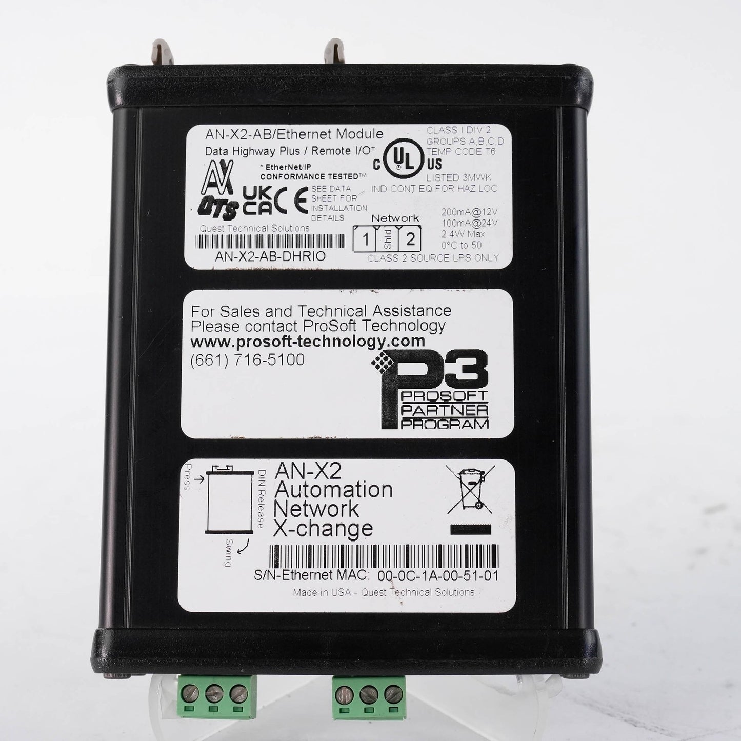 ProSoft AN-X2-AB-DHRIO Remote I/O DH+ Ethernet Gateway 24VDC ANX2ABDHRIO 10/100