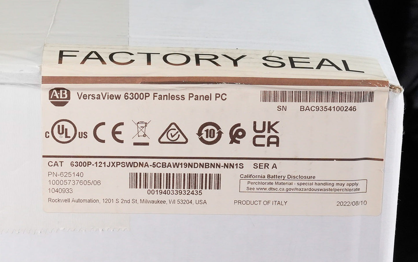 Allen Bradley 6300P-121JXPSWDNA-5CBAW19NDNBNN-NN1S VersaView 6300P PC - Sealed