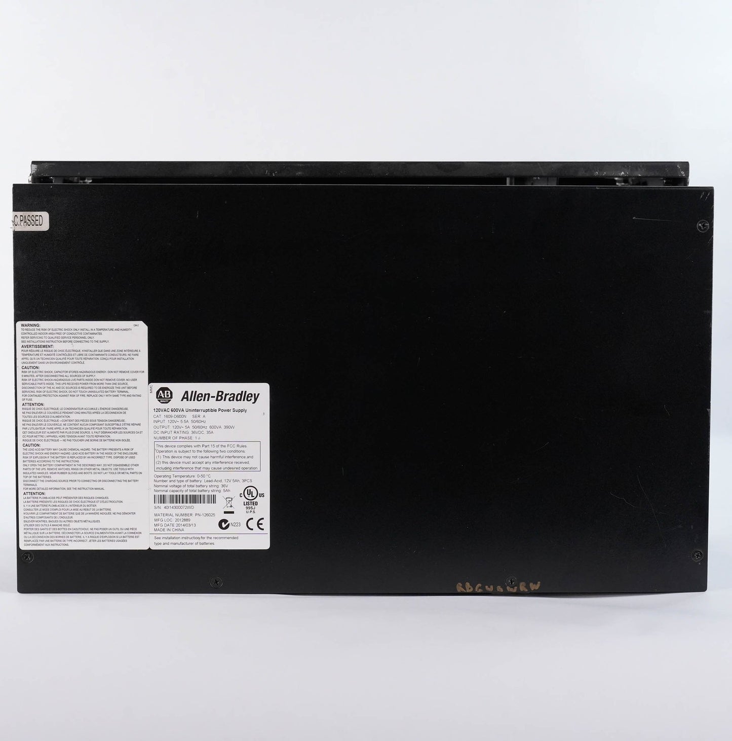 Allen Bradley 1609-D600N Ser A 120VAC 600VA Uninterruptible Power Supply