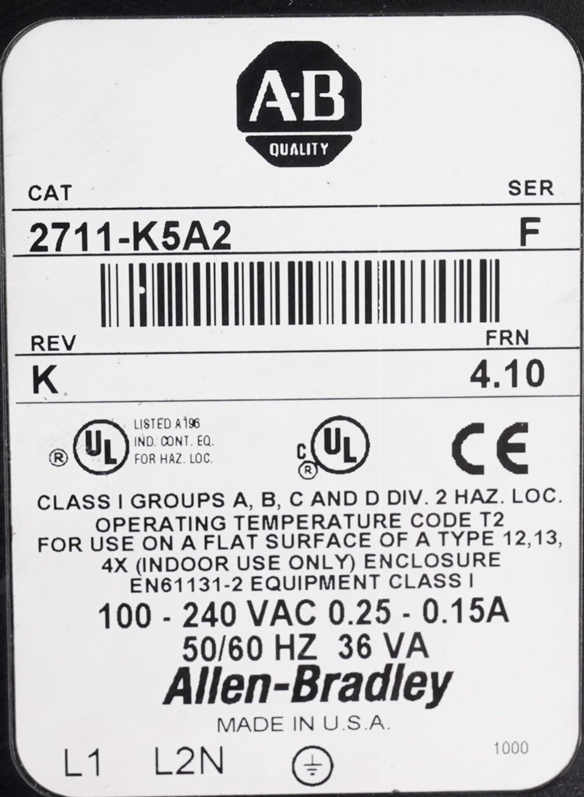 Allen Bradley 2711-K5A2 /F Rev K PanelView 550 HMI Display Panel 2711K5A2