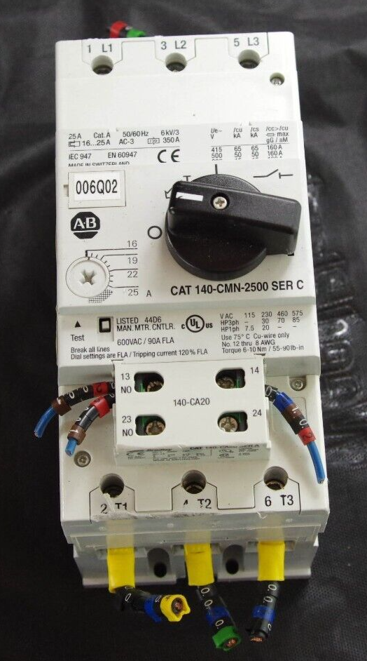 Allen Bradley 140-CMN-2500 Ser C Circuit Break and 140-CA20 Ser A Contact Block