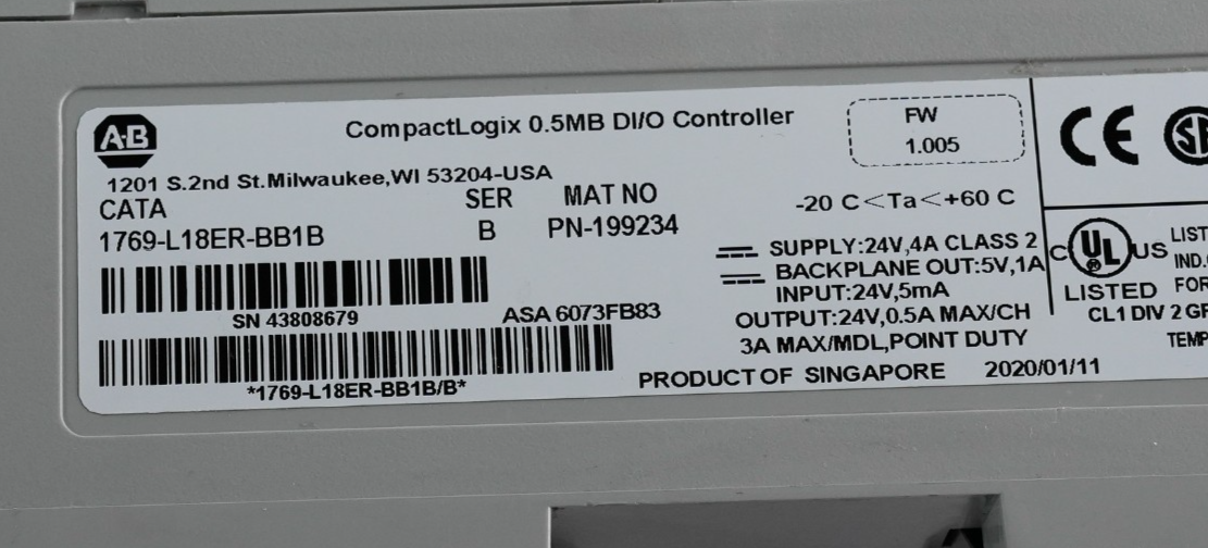 Allen Bradley 1769-L18ER-BB1B /B CompactLogix 5370 L1 Controller - Refurbished