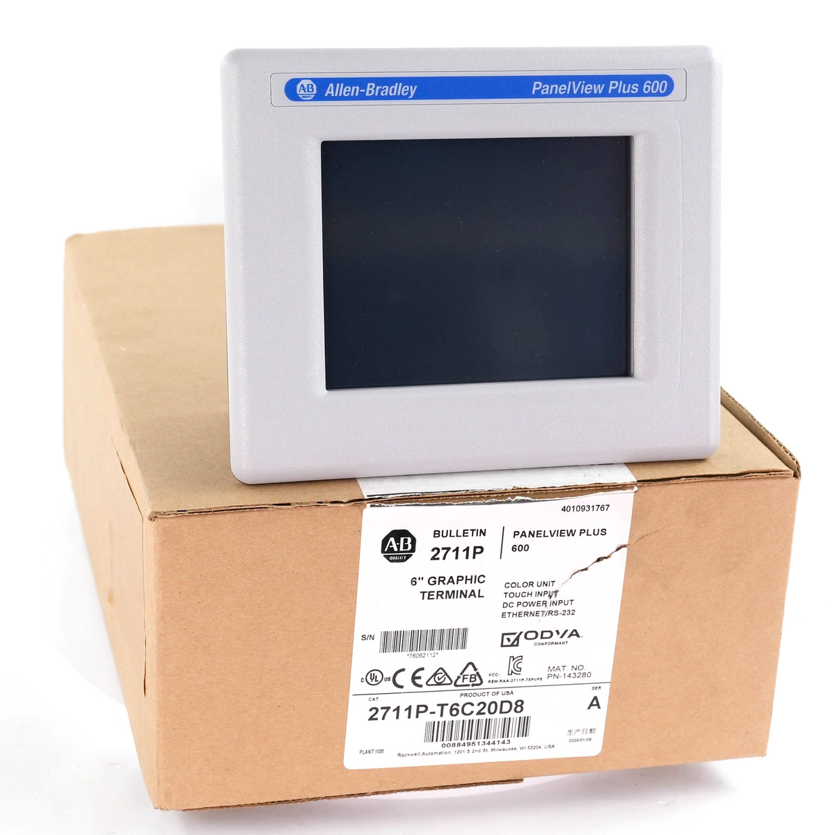 Allen Bradley 2711P-T6C20D8 Ser A PanelView Plus 6 600 Color Touch 24VDC